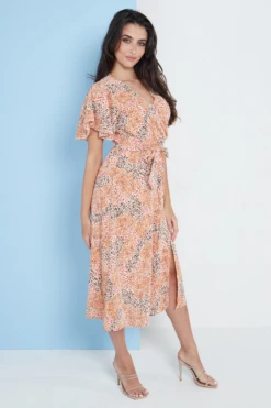 Lilura London Angel Sleeves Midi Wrap Dress -Yumi Clothing Shop Jmo7sSvM 15711