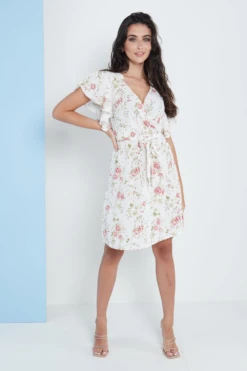Lilura London Angel Sleeves Wrap Dress In White Floral Print -Yumi Clothing Shop Joj1Vc3Y 15709