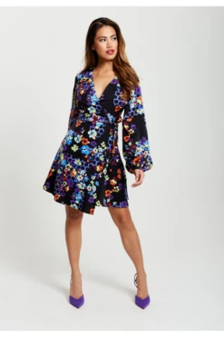 Liquorish Speckle Floral Print Mini Wrap Dress -Yumi Clothing Shop K6TPesVo 12867