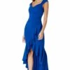 Goddiva High Low Frill Hem Maxi Dress - Royal Blue