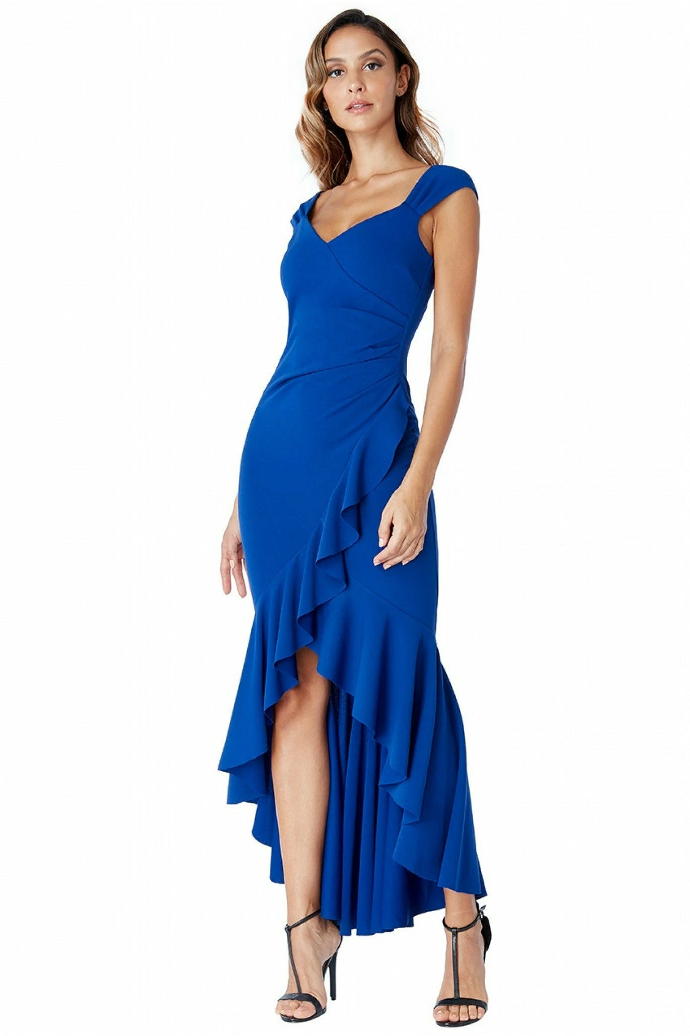Goddiva High Low Frill Hem Maxi Dress - Royal Blue 1 Goddiva High Low Frill Hem Maxi Dress - Royal Blue