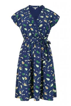 Yumi Recycled Avocado Print Wrap Over Dress With Pockets -Yumi Clothing Shop KNW7q2Gq 14455