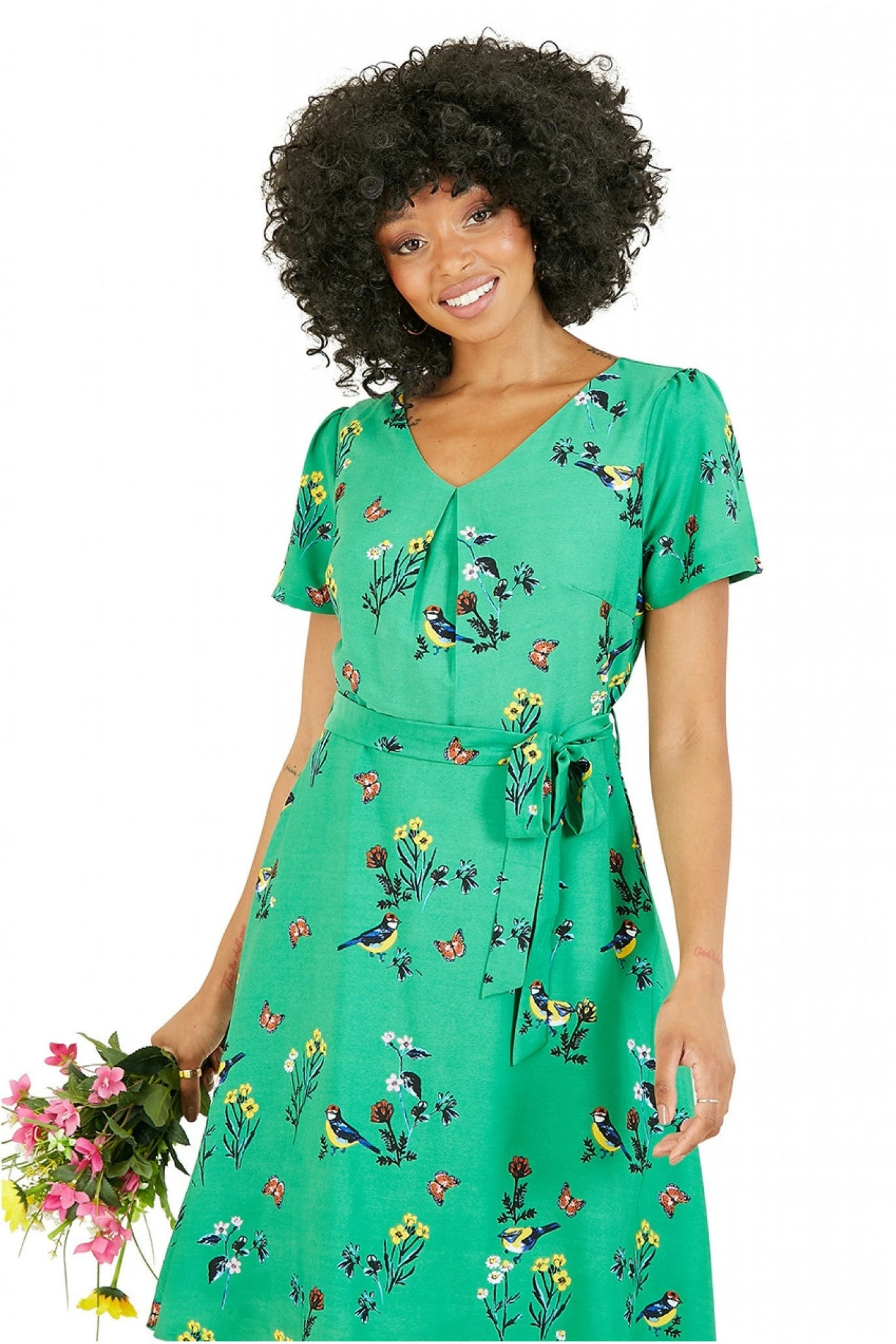 Yumi Green Bird Print Skater Dress 2 Yumi Green Bird Print Skater Dress - Image 2