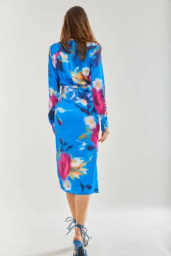 Liquorish Floral Satin Wrap Midi Dress -Yumi Clothing Shop KRHlll5l 15403