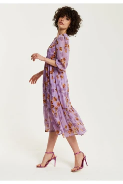 Liquorish Purple Floral V-neck Midi Dress -Yumi Clothing Shop KTf95t0P 15665