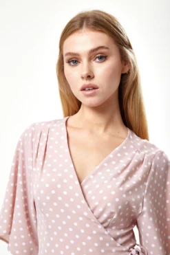 Liquorish Polka Dot Midi Wrap Dress In Light Pink -Yumi Clothing Shop KcOQSk71 15408