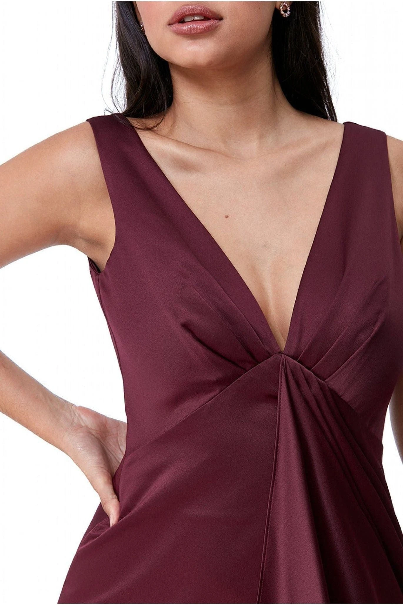 Goddiva Waterfall Satin Maxi Dress - Wine 3 Goddiva Waterfall Satin Maxi Dress - Wine - Image 3