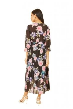 Yumi Black Floral Pleated Wrap Midi Dress -Yumi Clothing Shop L2cEZQN3 14851