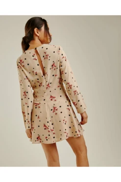 Dusty Pink Printed Polka Dot Swing Dress | Dark Beige -Yumi Clothing Shop L44NaNTd 11568