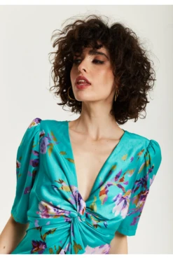 Liquorish Green Floral Knot Front Midi Dress -Yumi Clothing Shop L8EzW3t6 15636