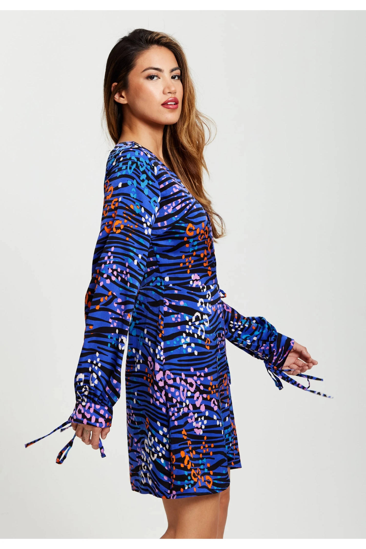 Liquorish Vivid Zebra Print Mini Wrap Dress In Blue 4 Liquorish Vivid Zebra Print Mini Wrap Dress In Blue - Image 4