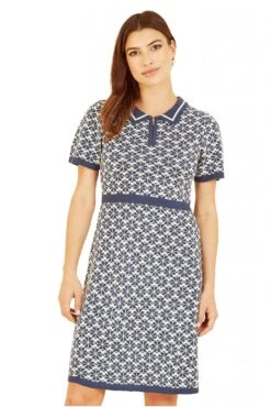 Yumi Blue Intarsia Daisy Knitted Dress With Zip Collar 7 Yumi Blue Intarsia Daisy Knitted Dress With Zip Collar -Yumi Clothing Shop M2fTrAd1 13367