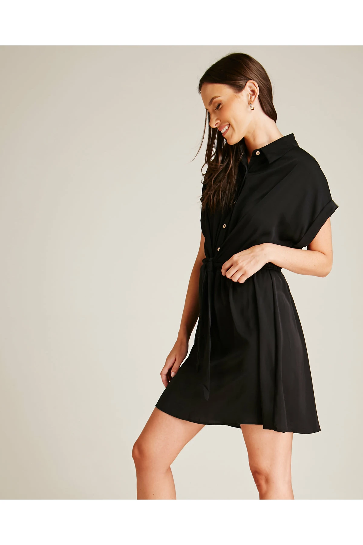 Dusty Pink Tie Up Front Swing Dress | Black 2 Dusty Pink Tie Up Front Swing Dress | Black - Image 2