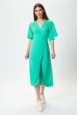 Liquorish Mint Green Midi Wrap Dress With Short Sleeves