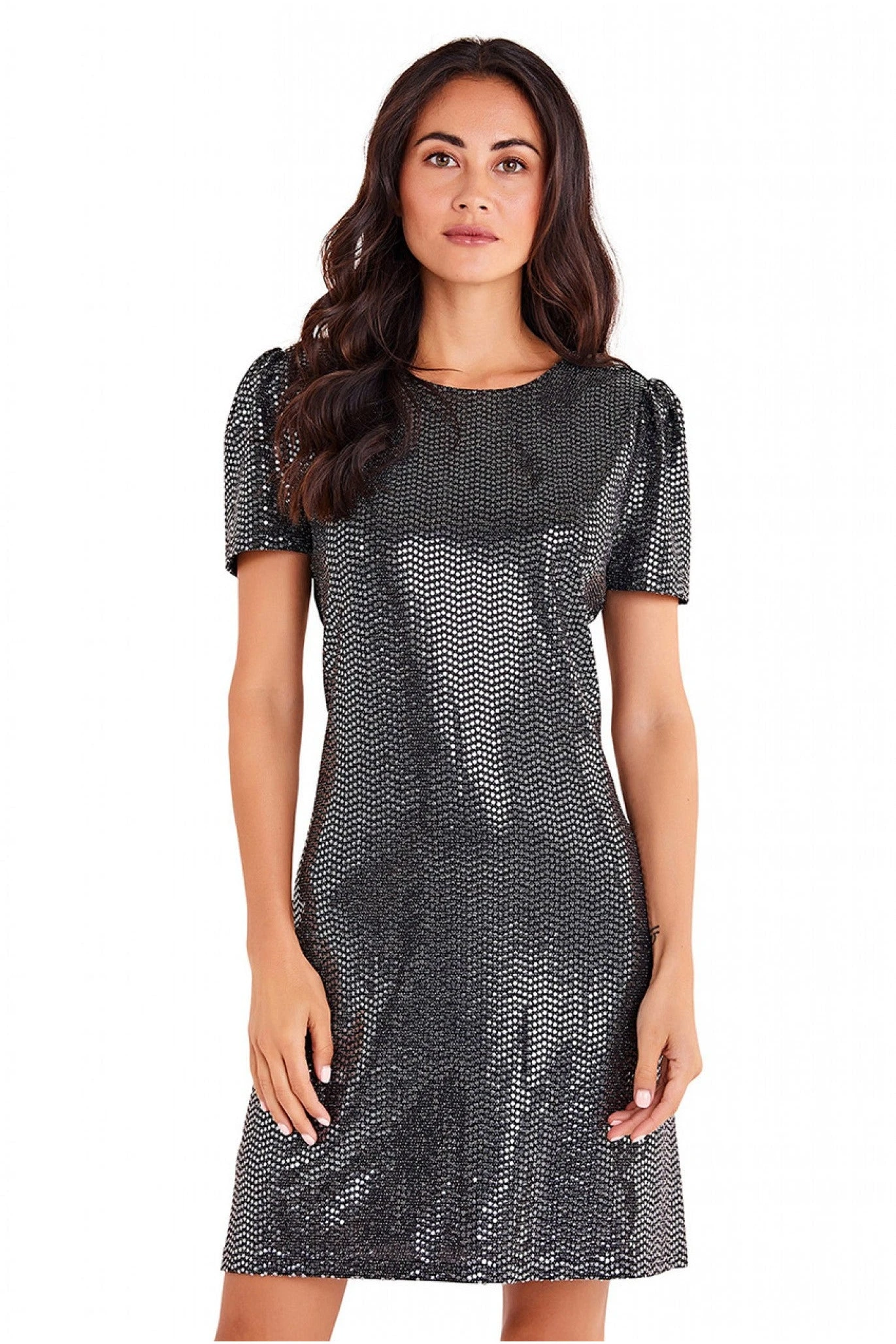 Mela London Silver Metallic Puff Sleeve Dress 2 Mela London Silver Metallic Puff Sleeve Dress - Image 2