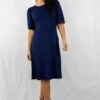 Signage Navy Round Neck Puff Sleeve Midi Dress