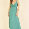Yumi Green Satin Strappy Wrap Dress