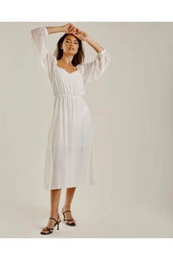 Dusty Pink Balloon Sleeve Midi Dress | White -Yumi Clothing Shop MKips1gN 11519