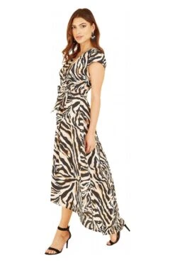 Mela London Zebra Print Dipped Hem Wrap Dress -Yumi Clothing Shop Mg0MnnZI 13277