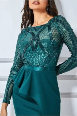 Goddiva Sequin Bodice With Front Frill Midi Dress - Emerald -Yumi Clothing Shop MkpcPP7o 11069
