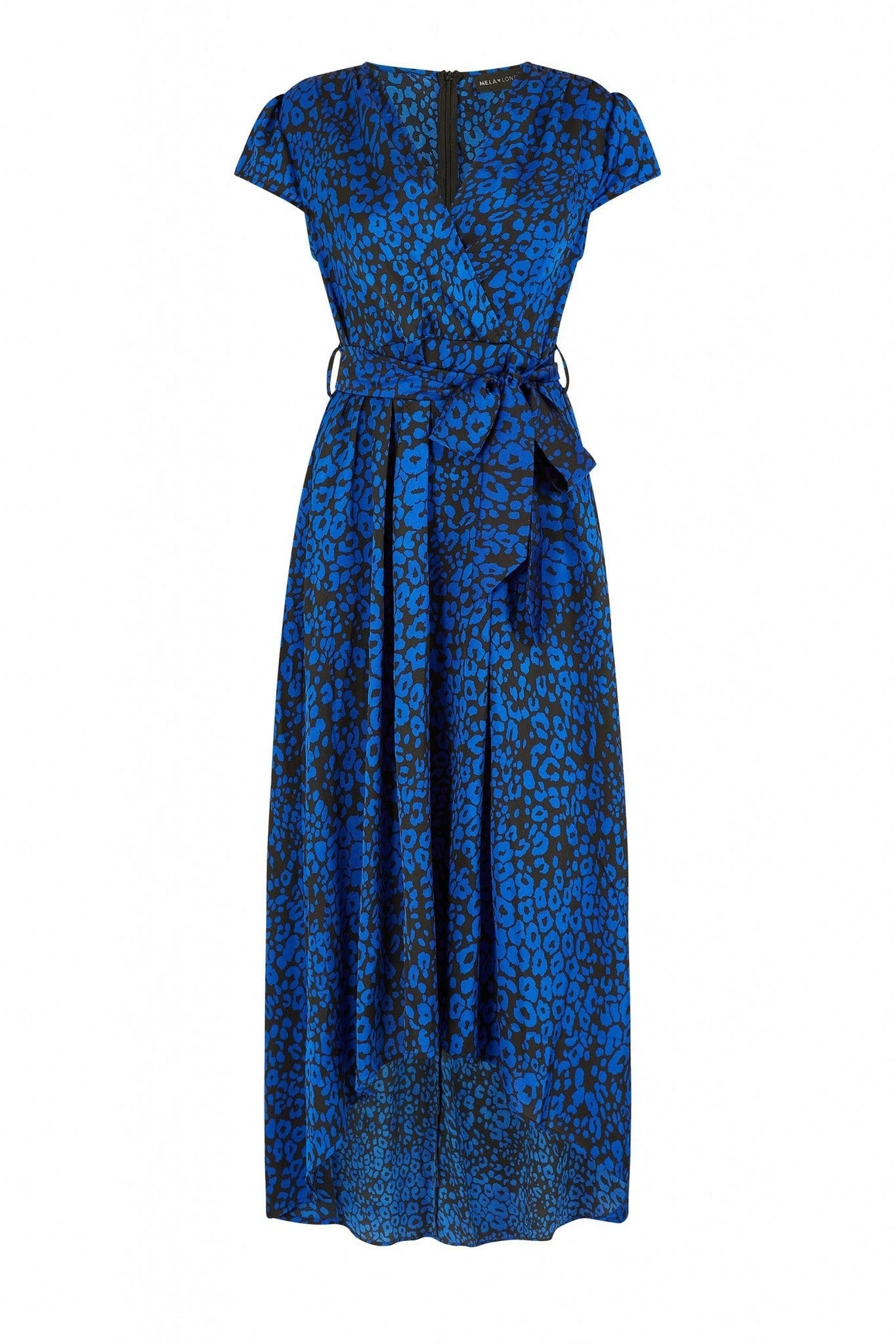 Mela London Blue Animal Print Dip Hem Midi Wrap Dress 4 Mela London Blue Animal Print Dip Hem Midi Wrap Dress - Image 4