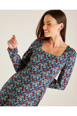 Dusty Pink Floral Long Sleeve Slit Dress | Navy -Yumi Clothing Shop MvWpIbiZ 12039