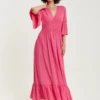 Liquorish Pink Maxi Dress With Frill Sleeves