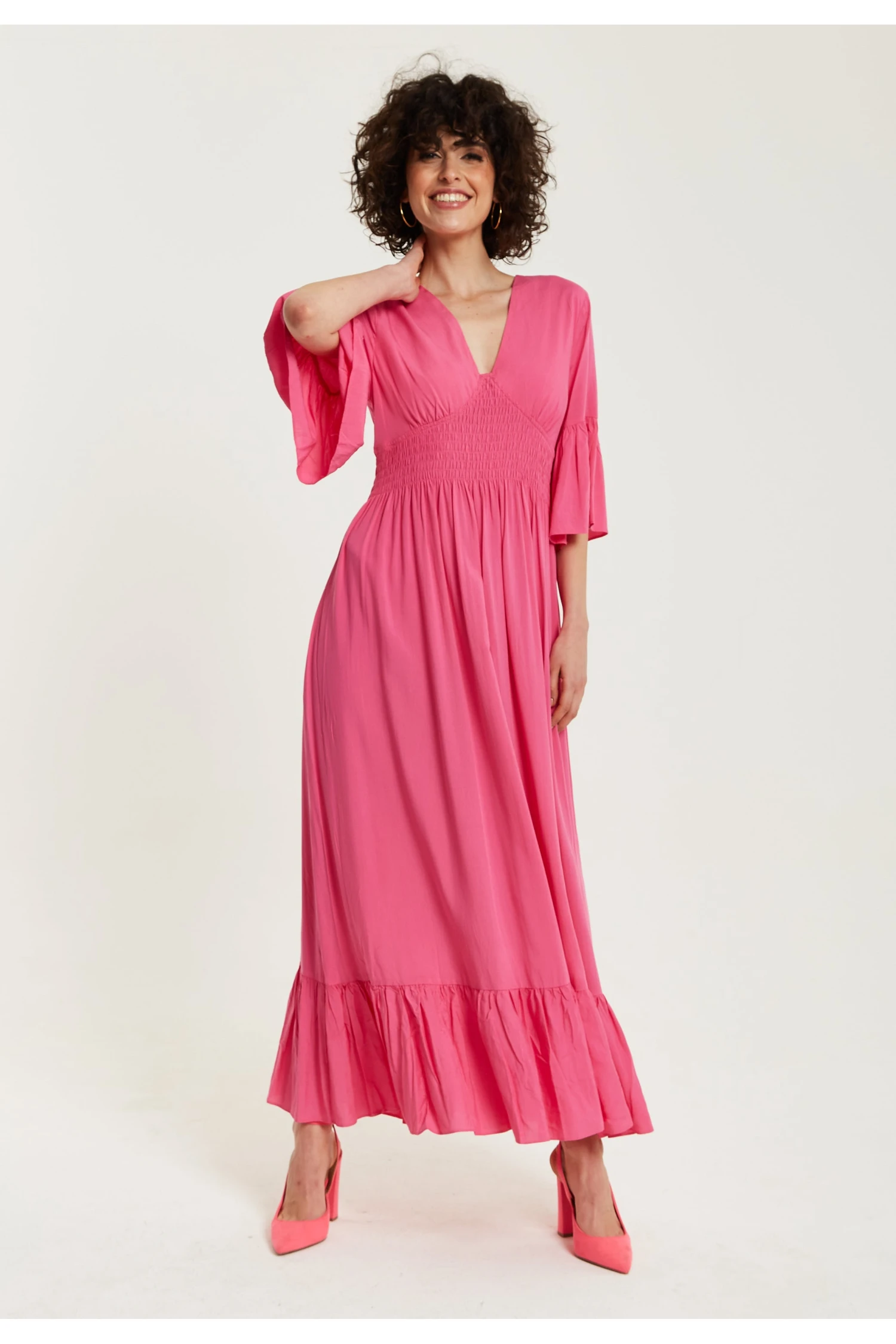 Liquorish Pink Maxi Dress With Frill Sleeves 1 Liquorish Pink Maxi Dress With Frill Sleeves
