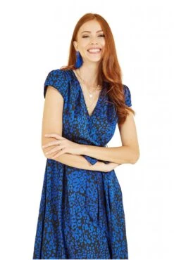 Mela London Blue Animal Print Dip Hem Midi Wrap Dress 12 Mela London Blue Animal Print Dip Hem Midi Wrap Dress -Yumi Clothing Shop N7ujRdem 13278