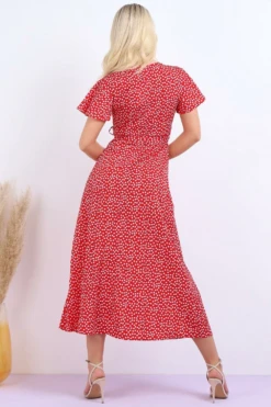 Lilura London Wrap Front Split Leg Maxi Dress Red Daisy Dot -Yumi Clothing Shop NILeg3ZX 10615