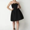 Double Second Black Jacquard Strapless Skater Dress