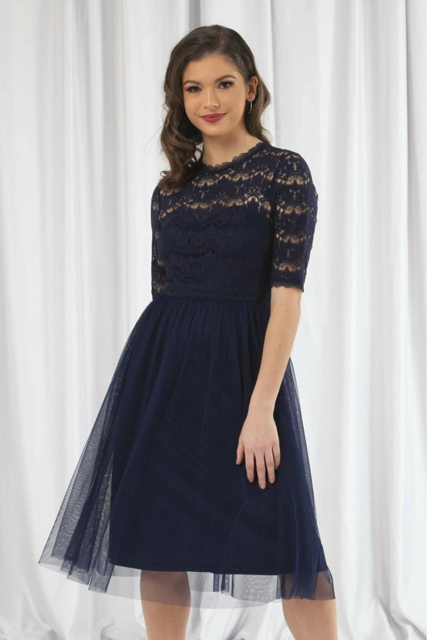 Double Second Navy Lace Dress With Tulle Skirt 1 Double Second Navy Lace Dress With Tulle Skirt