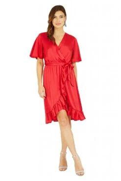 Mela London Red Satin Wrap Dress -Yumi Clothing Shop NWzrXFjQ 13504