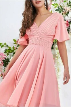 Goddiva Pleated Chiffon High Low Midi Dress - Peach -Yumi Clothing Shop Nh6FzgEI 8901