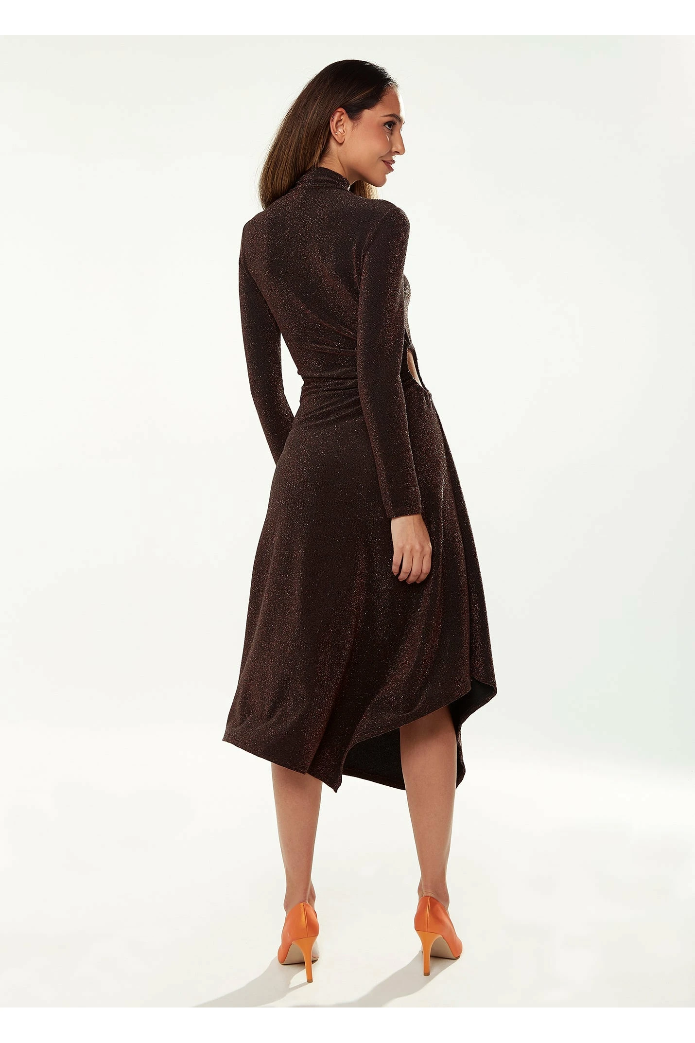 Liquorish Lurex High Neck Midi Dress In Bronze 4 Liquorish Lurex High Neck Midi Dress In Bronze - Image 4