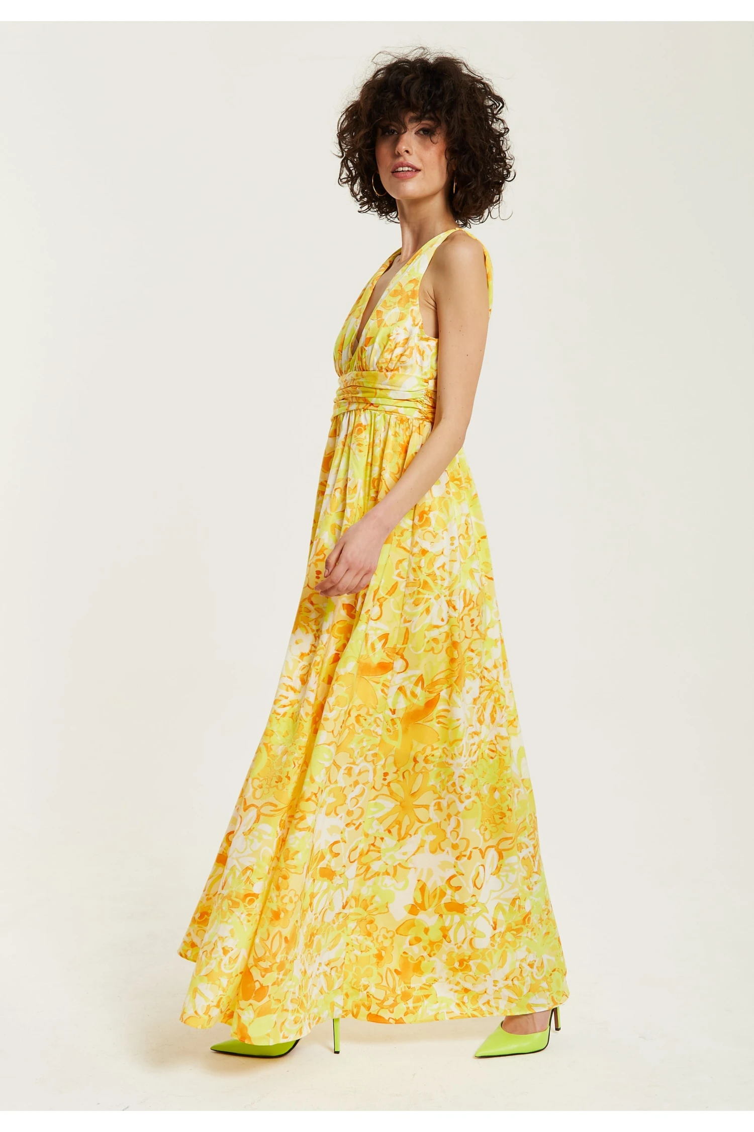 Liquorish Yellow And Orange Floral Print V-neck Maxi Dress 4 Liquorish Yellow And Orange Floral Print V-neck Maxi Dress - Image 4