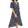 Mela London Navy Ditsy High Low Frill Wrap Dress