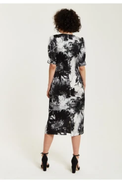Liquorish Mono Abstract Print Knot Front Midi Dress -Yumi Clothing Shop OEtazHbv 15661