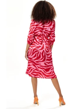 Liquorish Pink And Red Zebra Print Midi Shirt Dress -Yumi Clothing Shop OFQHlv33 15398