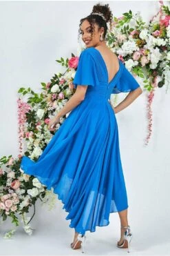 Goddiva Pleated Chiffon High Low Midi Dress - Atlantic Blue -Yumi Clothing Shop OHzRMPcI 8900