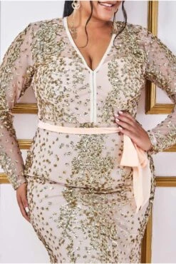 Goddiva Plus Spread On Sequin Maxi Dress - Gold -Yumi Clothing Shop OOuI3Xcm 13106