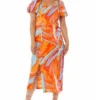 Liquorish Abstract Print Midi Dress In Orange