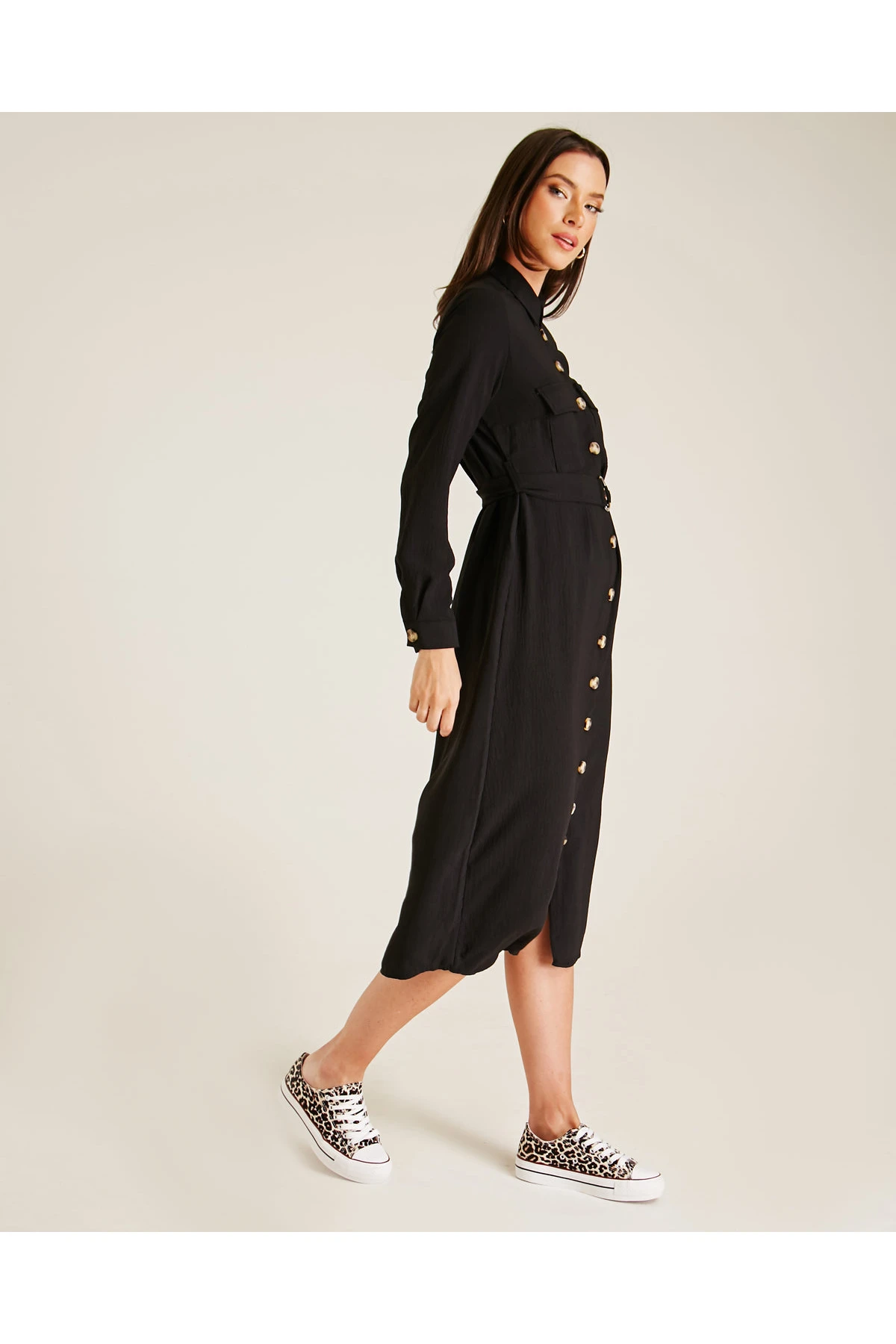 Dusty Pink Belted Shirt Dress | Black 2 Dusty Pink Belted Shirt Dress | Black - Image 2