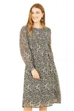 Yumi Black Leopard Long Sleeve Skater Dress -Yumi Clothing Shop OyoP8rLN 14805