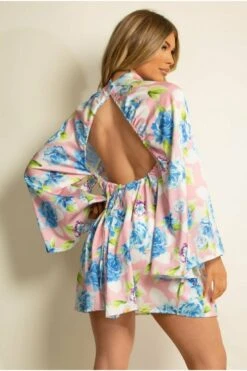 De La Creme Fashions Floral Satin Open Back Skater Dress -Yumi Clothing Shop PCa6Szn7 11481