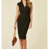 De La Creme Fashions Womens Black V Neck Wrap Dress