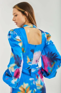 Liquorish Blue Floral Satin Cut Out Back Midi Dress -Yumi Clothing Shop PIFO0FhK 8710