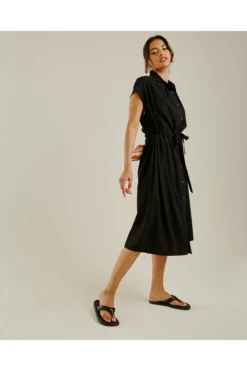 Dusty Pink Black Button Up Shirt Dress -Yumi Clothing Shop PWDBOtyN 11576