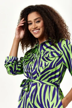 Liquorish Mint And Blue Zebra Print Midi Shirt Dress -Yumi Clothing Shop PZ3cOX5e 15399