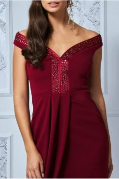 Goddiva Off The Shoulder Tulip Maxi Dress - Wine -Yumi Clothing Shop PhnmG628 6160